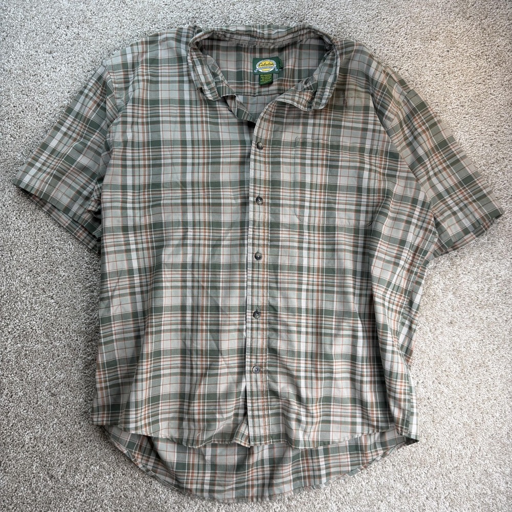 Cabela's Shirt Mens XL Green Plaid Short Sleeve Button Up Outdoor Gear Casual